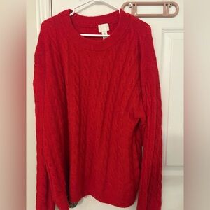 H&M Red Cable-Knit Crewneck Sweater